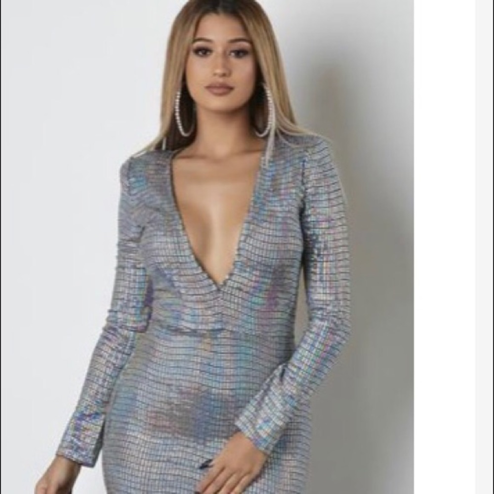 Honey Bum Silver Dime Piece Mini Dress size small